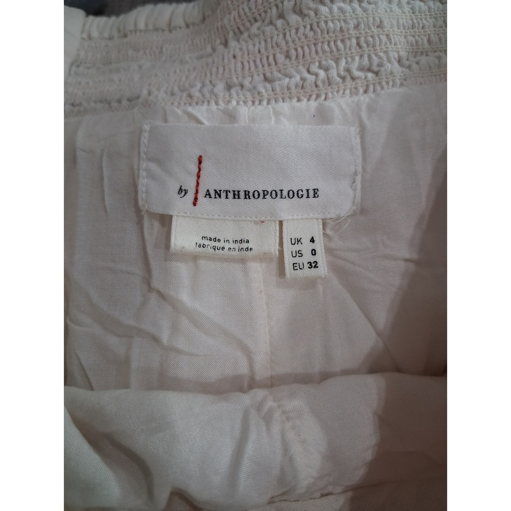 Anthropologie Embroidered Cotton Linen Crop Pants Ivory Orange Blue Women US 0 - Picture 7 of 8